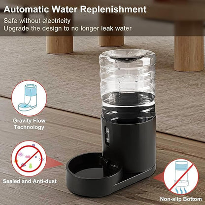 CZPET 4L Dog Water Dispenser, Cat Water Dispenser, Automatic Gravity Cat Water Bowl, Visible Window, Safe and Unplugged for Pet Cat Dog (Black, 4L)