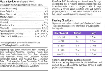 FloraCare G.I. for Dogs & Cats - Dietary Supplement Paste - Healthy Intestinal Tract, Digestion, Bowel Health - Vitamin, Protein, Fat, Fiber - 60 CC,RAPIDCARE60CC