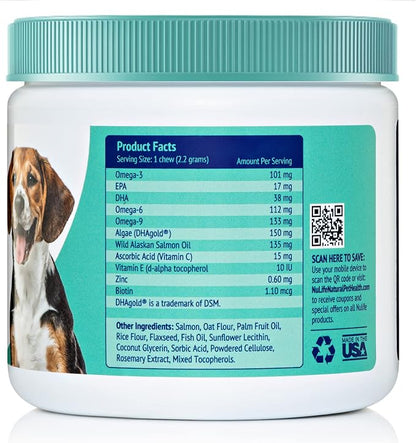 Omega Skin and Coat Chews for Dogs, Wild Salmon Dog Treats with Biotin & Vitamin E, Helps with Itchy Skin, Allergy Relief & Shedding, Omega 3 6 9, EPA & DHA Fatty Acids, Made in USA, 120 Chews