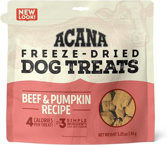 ACANA Singles Freeze Dried Dog Treats, Limited Ingredient Grain Free Beef & Pumpkin Recipe, 3.25oz