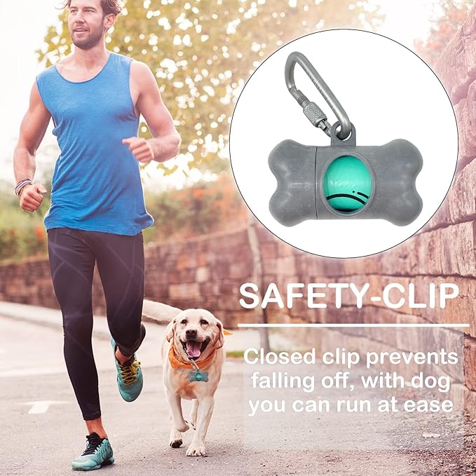 Dog Poop Pickup Bags Holder Dispenser with Standard-Sized Leak-Proof Scented Doggy Waste Bags and Carabiner with Safety Lock&Fastener Never Loose on Leash Lead Again (1 Holder 195 Bags, Grey)