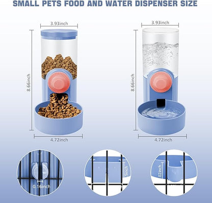 Hanging Cage Automatic Small Pet Food Bowl Water Bottle Dispenser, 1L Auto Gravity Pet Feeder and Waterer Set Kennel Feeding Station Crate Feeder Dish for Puppy Cats Rabbit Ferret (Purple)