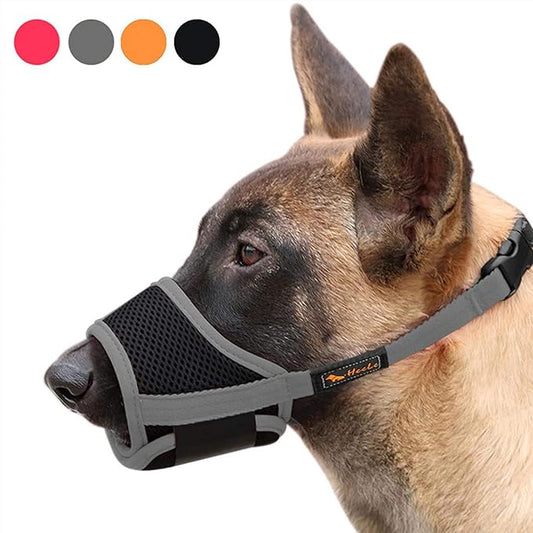 HEELE Dog Muzzle,Soft Nylon Muzzle Anti Biting Barking Chewing,Air Mesh Breathable Drinkable Adjustable Loop Pets Muzzle for Small Medium Large Dogs 4 Colors 4 Sizes (XXL, Gray)