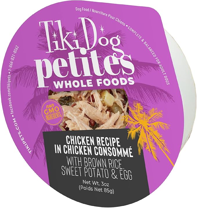 Tiki Dog Petites Whole Foods Wet Dog Food, Chicken, 3 oz. Cups (4 Count)