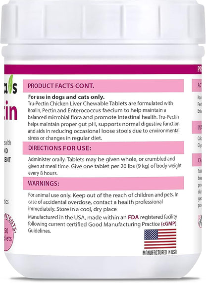 Tru-Pectin Anti-Diarrheal for Dogs & Cats, 250 Tablets– Chicken Liver Flavor –Helps Reduce Occasional Loose Stool & Diarrhea, Balance Gut pH, Support Normal Digestion & Gut Flora -Made in USA