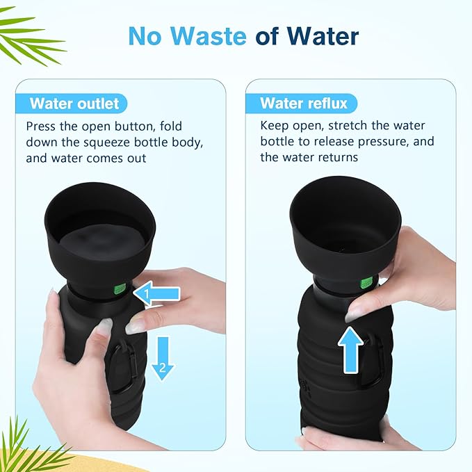 Pecute Dog Water Bottle Portable, 29oz Dog Foldable Water Bottle with Folding Bowl, Carabiner Clip, 5 Levels Capacity, 100% Food Grade Silicone, Dog Water Bottle for Outdoor Walking, Travel (Black)