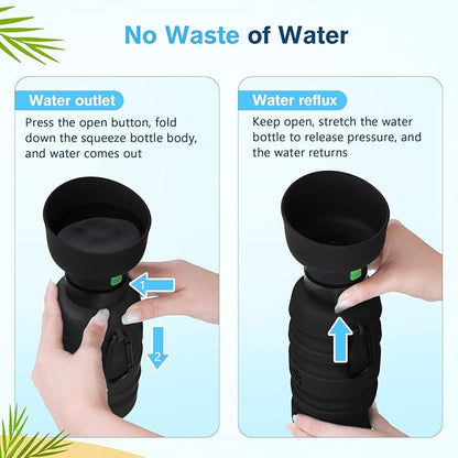 Pecute Dog Water Bottle Portable, 29oz Dog Foldable Water Bottle with Folding Bowl, Carabiner Clip, 5 Levels Capacity, 100% Food Grade Silicone, Dog Water Bottle for Outdoor Walking, Travel (Black)
