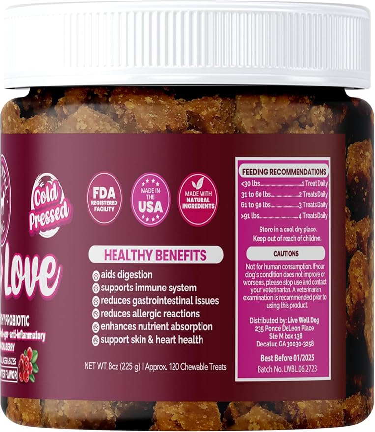 Belly Love - Heart Healthy Probiotic & Digestive Enzymes - Probiotics for Dogs - Gut Flora, Diarrhea & Bowel Support - Dog Supplement Soft Chew for Pet Immune System and Digestive Health