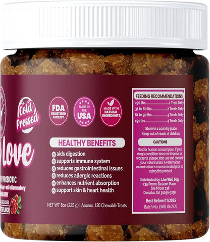Belly Love - Heart Healthy Probiotic & Digestive Enzymes - Probiotics for Dogs - Gut Flora, Diarrhea & Bowel Support - Dog Supplement Soft Chew for Pet Immune System and Digestive Health
