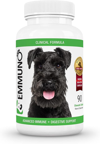 Emmuno Canine - Patented Digestive, Immune, Skin & Coat Health Supplement for Dogs - All Natural Lactoferrin, Probiotics, Prebiotics, Enzymes, Omega 3 Fish Oil and More - 90 Chewable Tablets