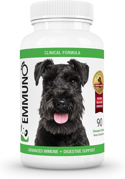 Emmuno Canine - Patented Digestive, Immune, Skin & Coat Health Supplement for Dogs - All Natural Lactoferrin, Probiotics, Prebiotics, Enzymes, Omega 3 Fish Oil and More - 90 Chewable Tablets
