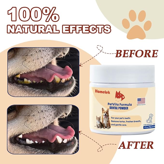 Dental Powder - Large Dog Breath Freshener, Teeth Cleaning, Solves Tartar & Bad Breath for Dog and Cat.