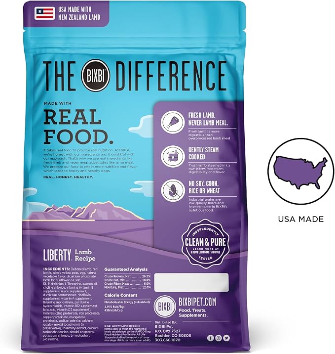 BIXBI Liberty Grain Free Dry Dog Food, Lamb Recipe, 4 lbs - Fresh Meat, No Meat Meal, No Fillers - Gently Steamed & Cooked - No Soy, Corn, Rice or Wheat for Easy Digestion - USA Made