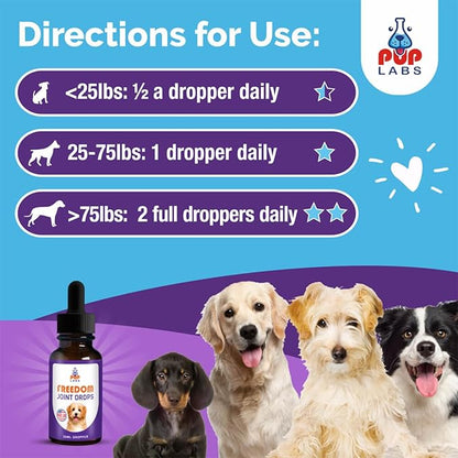 Freedom Joint Drops - Dog Joint Support Supplement Eases Stiffness and Aids Flexibility and Strength - for All Ages, Sizes, and Breeds, 30 ml Dropper