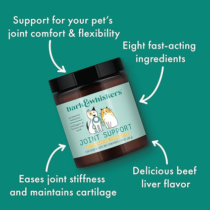 Bark & Whiskers Joint Support for Dogs & Cats, 1.69 Oz. (48 g), Collagen & Hyaluronic Acid, Promotes Mobility, Veterinarian Formulated, Non-GMO, Dr. Mercola