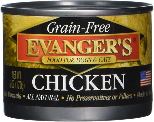 Evanger's Grain-Free 100% Chicken Dog/Cat Canned Food, 24-Pack of 6-Oz cans