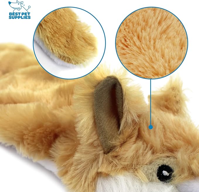 Best Pet Supplies Stuffing Free Squeaky Dog Toys for Small Dogs, Medium Dogs, and Large Dogs, Durable, Best Dog Chew Toy for Teething Puppy, Indoor Play, Holds Plastic Bottle - Fox, Raccoon, Large