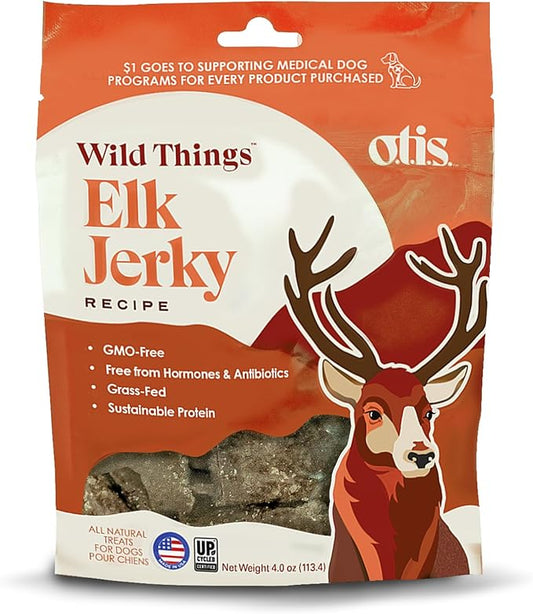 OTIS Elk Jerky for Dogs | Protein Packed, Pasture-Raised, Grass-Fed Elk Jerky Dog Treats Healthy Dog Treats - Wild Things | 4 Ounce Bag