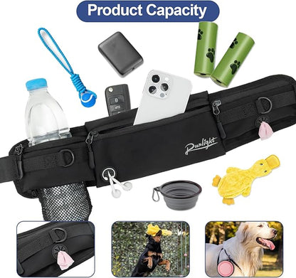 Hands Free Dog Leash Crossbody Dog Running Leash Waist Belt with Zipper Pouch for Small Medium Large Dogs Waist Dog Leash Fanny Pack for Walker Training Jogging Black