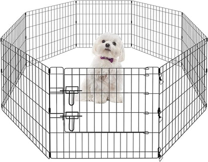 Pet Dog Playpen Foldable Puppy Exercise Pen Metal Portable Yard Fence for Small Dog & Travel Camping 8 Panel-24& 24'' (24"x24")