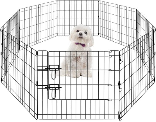 Pet Dog Playpen Foldable Puppy Exercise Pen Metal Portable Yard Fence for Small Dog & Travel Camping 8 Panel-24& 24'' (24"x24")