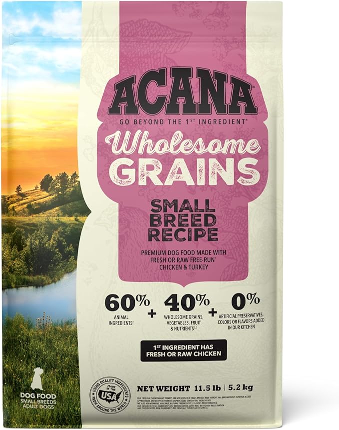 ACANA Wholesome Grains Dry Dog Food, Small Breed Recipe, Chicken and Turkey Dog Food, 11.5lb