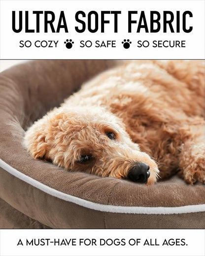 Orthopedic Dog Bed for Large Dogs, Dog Couch Design with Egg Foam Support, Removable, Machine Washable Plush Cover and Non-Slip Bottom with Four Sided Bolster Cushion (Khaki)