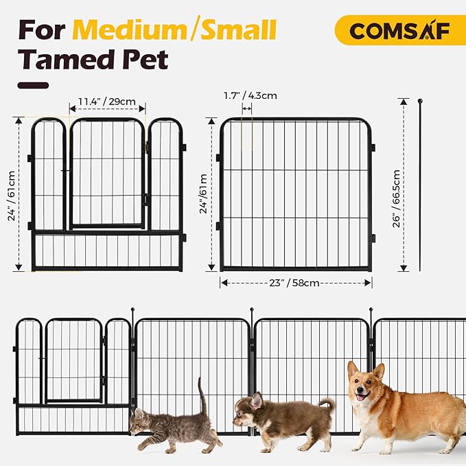 ComSaf Dog Playpen Indoor, 24" Height 16 Panels Metal Dog Fence,Playpen for Medium/Small Dogs, Portable Pet Puppy Playpen for Indoor