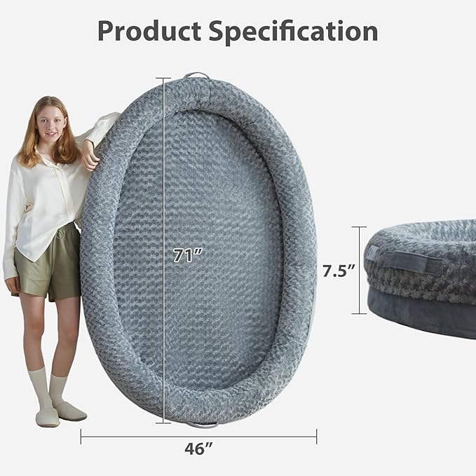 Human Dog Bed for People Adults, 71x46 inches Dog Bed for Humans Size Fits You and Pets, Washable Faux Fur Orthopedic Human Dog Bed for People, Dog Bed for Humans