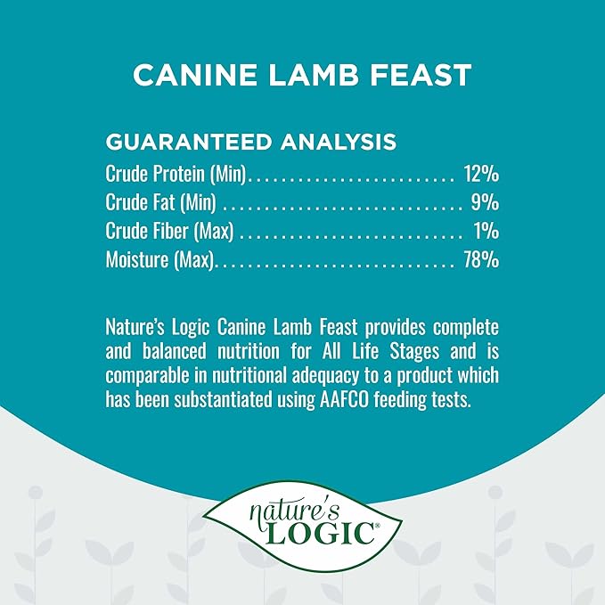 Natures Logic NL00102 Grain-Free Lamb Feast Wet Dog Food, One Size