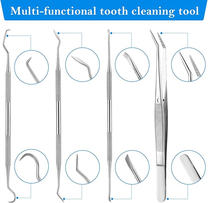 4 Pieces Dog Dental Tools, Pet Tooth Scaler and Scraper Stainless Double Headed Professional Tarter Removing Tool Scraper Pet Teeth Cleaning Tools Tartar Remover for Dog and Cat