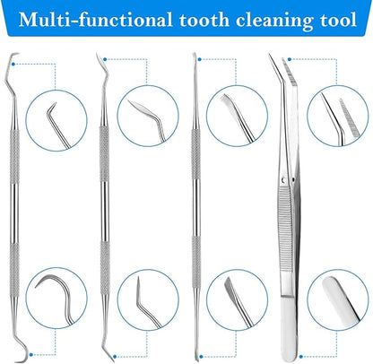 4 Pieces Dog Dental Tools, Pet Tooth Scaler and Scraper Stainless Double Headed Professional Tarter Removing Tool Scraper Pet Teeth Cleaning Tools Tartar Remover for Dog and Cat