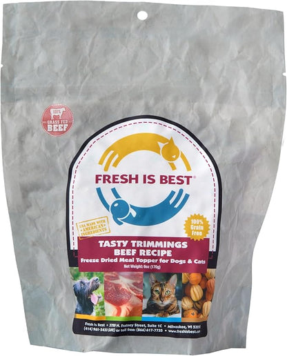 Fresh Is Best - Tasty Trimmings Freeze Dried Raw Meal Topper for Dogs & Cats - Beef, 6 Ounces