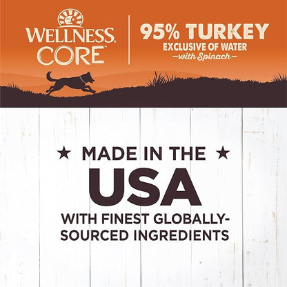 Wellness CORE 95% Natural Wet Grain Free Canned Dog Food, Turkey & Spinach,12.5-Ounce Can (Pack of 12)