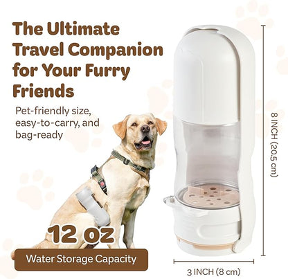 Desired Things Portable Pet Food and Water Dispenser, 2 in 1 Cat & Small Dog Water Bottle & Food Container, Lightweight, BPA Free Pet Water Bottle Traveling Essentials for Walking & Hiking - White