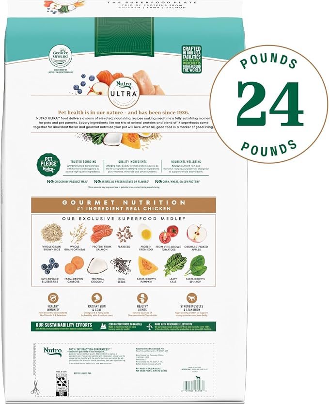 Nutro Ultra Senior Dry Dog Food with a Trio of Proteins from Chicken, Lamb and Salmon, 24 lb. Bag