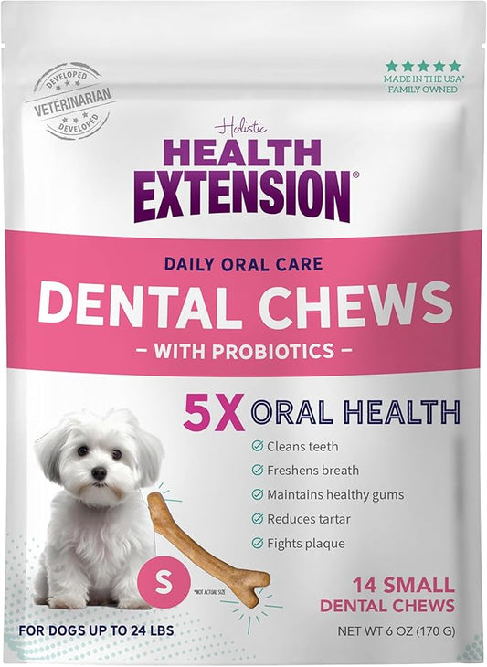Health Extension Probiotic Dog Chew Bone Treats, Puppy Training Treat, Medium Sticks for Dental Teeth Cleaning & Breath Freshener, Small (Pack of 14)
