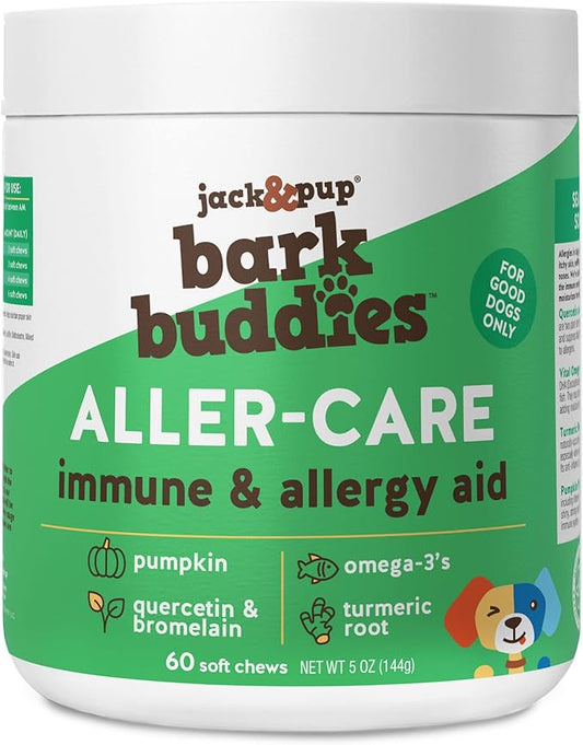 Jack&Pup Dog Allergy Chews - Bark Buddies Aller-Care Soft Chew Bites Itch Relief for Dogs & Allergy Support for Dogs - Dog Immune Supplement, Dog Skin Allergies Treatment and Anti Itch for Dogs 60ct