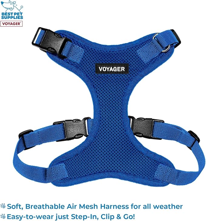 Voyager Step-in Lock Dog Harness w Reflective Dog Leash Combo Set with Neoprene Handle 5ft - Supports Small, Medium and Large Breed Puppies/Cats by Best Pet Supplies - Royal Blue, M