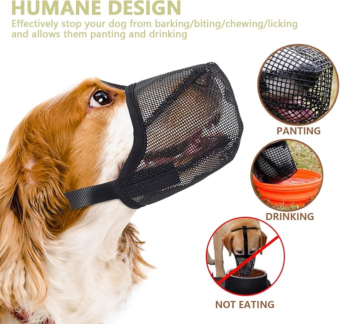Dog Muzzle for Small Dogs Biting Grooming Vet Visiting, Air Mesh Soft Dog Mouth Guard, Full-covered with Adjustable Strap Allow Drinking Breathable Basket Muzzle (Black, S)