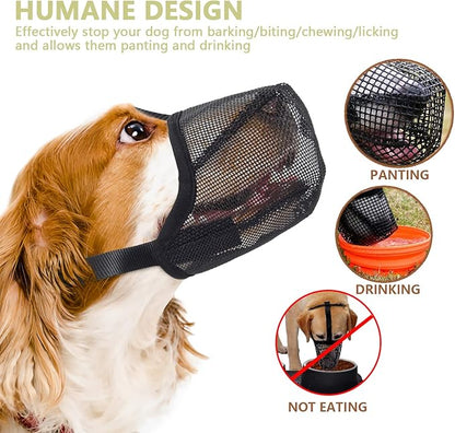 Dog Muzzle for Small Dogs Biting Grooming Vet Visiting, Air Mesh Soft Dog Mouth Guard, Full-covered with Adjustable Strap Allow Drinking Breathable Basket Muzzle (Black, S)