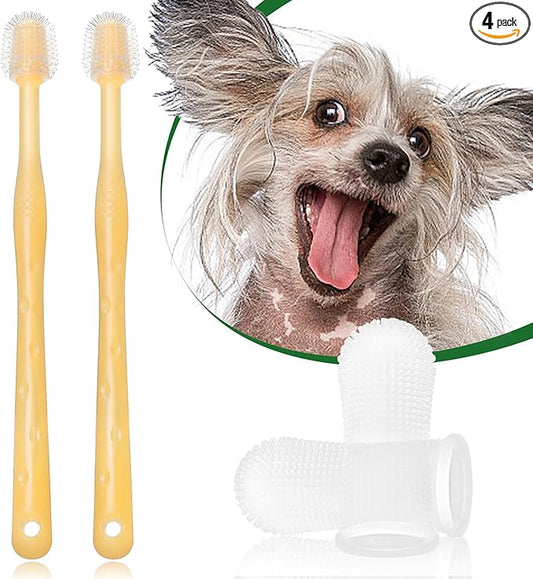 4 Pack Cat Dog Toothbrush 360 ° Silicone Soft Dog Cat Toothbrush 360 ° with Finger Toothbrushes Cat Dog Tooth Brushing Kit Canine Dental Care for Small Medium Large Breed Dogs Cats Puppy Doggie Kitten