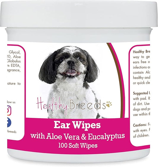 Healthy Breeds Shih-Poo Ear Cleaning Wipes with Aloe & Eucalyptus for Dogs 100 Count