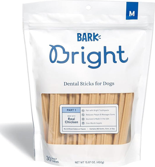 Bark Bright Dental Sticks for Medium Dogs Chews, 15.87 oz, Count of 30