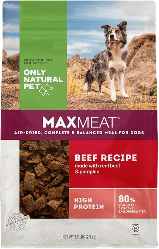 Only Natural Pet MaxMeat Holistic Air Dried Dry Dog Food - All Natural, High Protein, Grain Free and Limited Ingredient - Made with Real Meat - Beef with Pumpkin & Parsley 5.5 lb