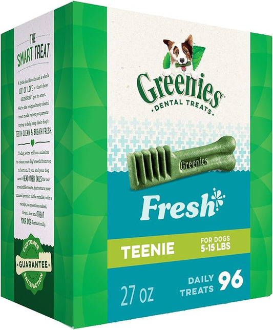 GREENIES TEENIE Natural Dog Dental Care Chews Oral Health Dog Treats Fresh Flavor, 27 oz. Pack (96 Treats)