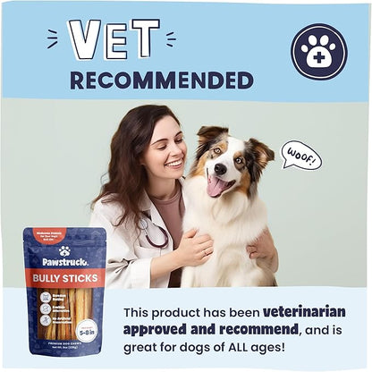Pawstruck Natural 5-7" Bully Sticks for Dogs - Best Long Lasting, Rawhide Free, Low Odor Dental Chew Treat - Healthy Single Ingredient 100% Real Beef - 8 oz. Bag - Packaging May Vary