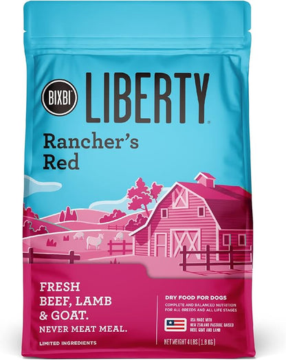 BIXBI Liberty Grain Friendly Dry Dog Food, Rancher's Red Recipe, 4 lbs - Fresh Meat, No Meat Meal, No Fillers - No Soy, Corn, Rice or Wheat for Easy Digestion - USA Made