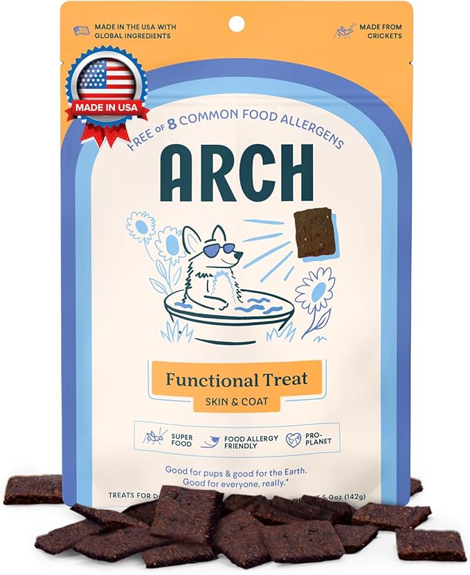 Arch Skin & Coat Dog Treats | Omega-Rich, Hypoallergenic, Made in The USA, Gluten-Free, Eco-Friendly | High Protein, Natural High Value | Sensitive Stomach Approved | Itch Relief, Healthy Coat Support