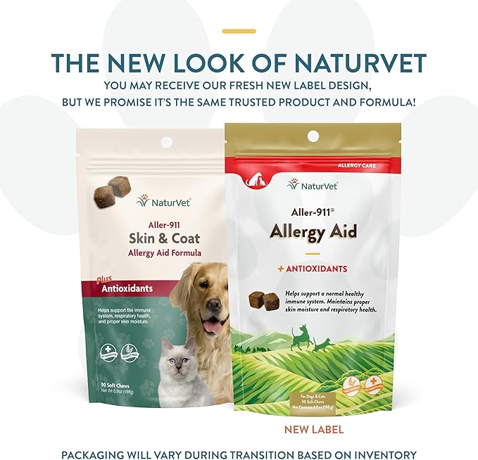 NaturVet – Aller-911 Skin & Coat Allergy Aid Plus Antioxidants – 90 Soft Chews – Supports Immune System, Skin Moisture & Respiratory Health – Enhanced with Omegas, DHA & EPA – for Dogs & Cats